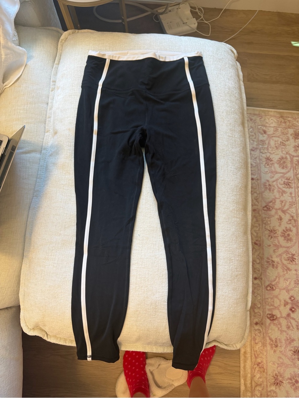 Athleta Black Leggings with White Side Stripe